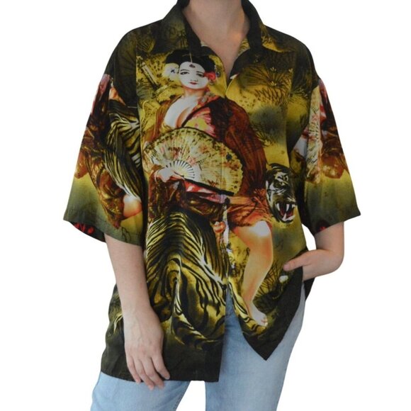 Vintage y2k Boom X Tiger Button Down Shirt Men's XXL Made in Korea - Picture 1 of 7